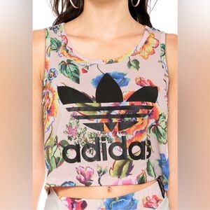 Adidas x FARM Pink Floral Sleeveless Graphic Crop Tank Top